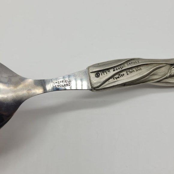 NIB Vintage 1994 Seagull Pewter Canada Sheffield England Iris Salad Serving Set - Picture 5 of 11